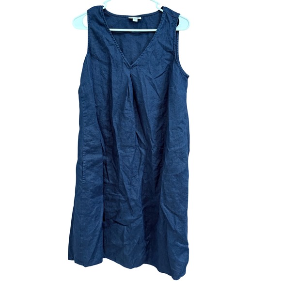 J.Jill LOVE LINEN Navy Blue Sleeveless V-Neck Shift Dress Women's Size M - Picture 1 of 9